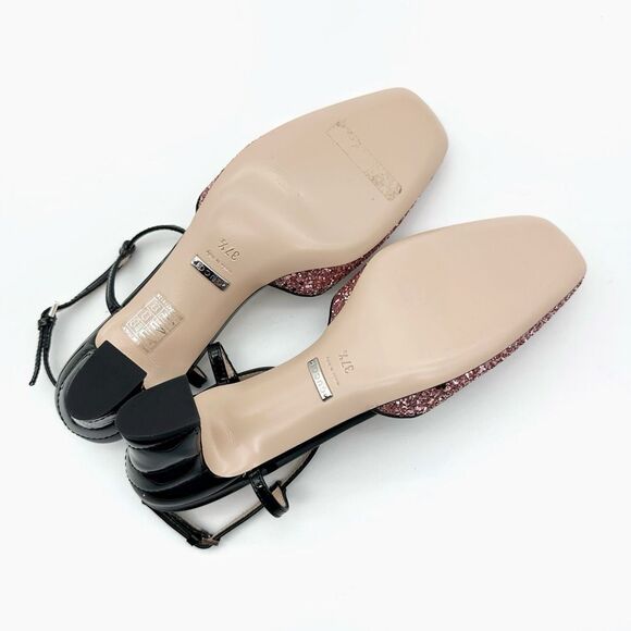 GUCCI Pink Glitter T-Strap Embellished Size 37.5 US 7.5 Leather GG Marmont - Picture 11 of 14